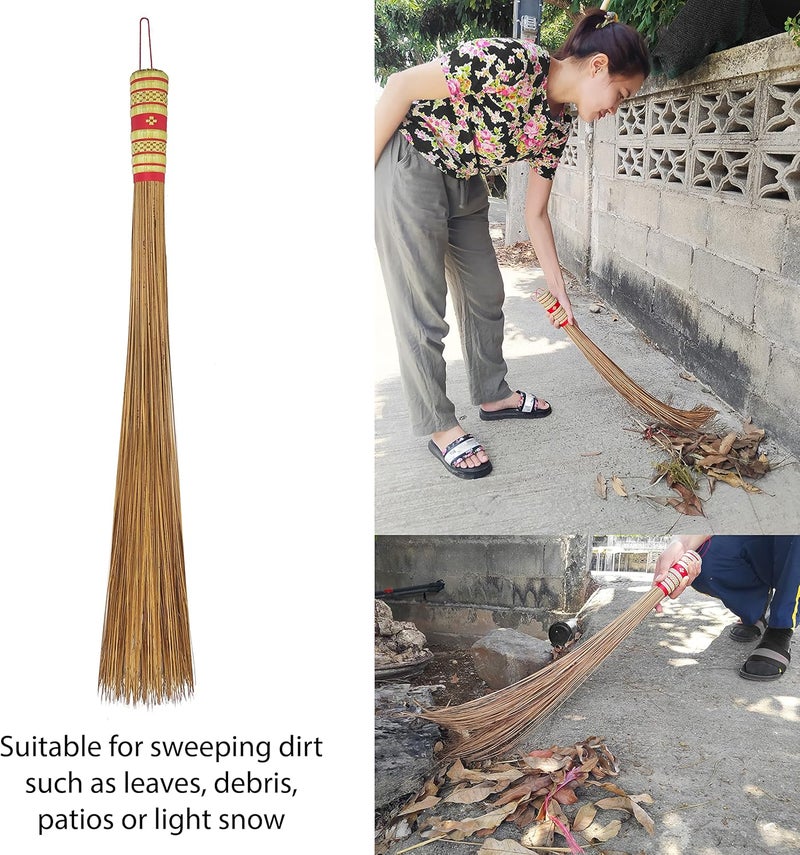 AW BROOMS 32 inch Multi-Surface Sturdy Outdoor Authentic Coconut Leaf Broom Asian Heavy Duty Broom Thai Natural Coconut Leaf Broom (Country Rustic) (1 Piece) - Image 2